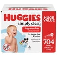 thumbnail image 1 of Huggies Simply Clean Baby Wipes, UNSCENTED, 11 Flip Lid Packs, 704 Wipes, 1 of 8