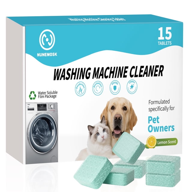 15 Pack Washing Machine Cleaner Tablets, Laundry Pet Hair Remover for Pet Owners, Compatible with HE, Top & Front Load Washer