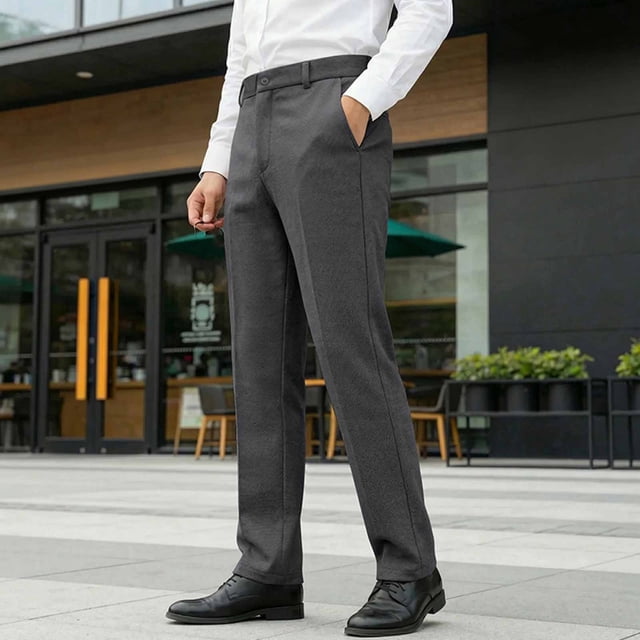 Ceisia Men's Solid Color Slim Straight Leg Wool-Like Dress Pants for Business Commute Dark Gray XXXL Gifts