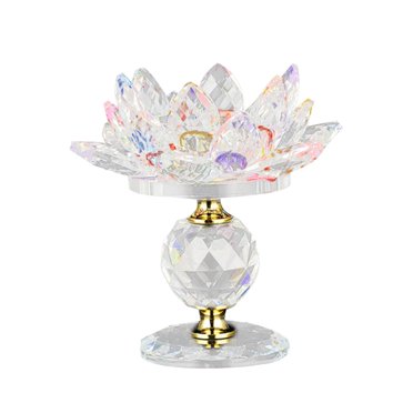 Clear Glass Lotus Tealight Candle Holder with Glass Base Glass Candlestick for Pink
