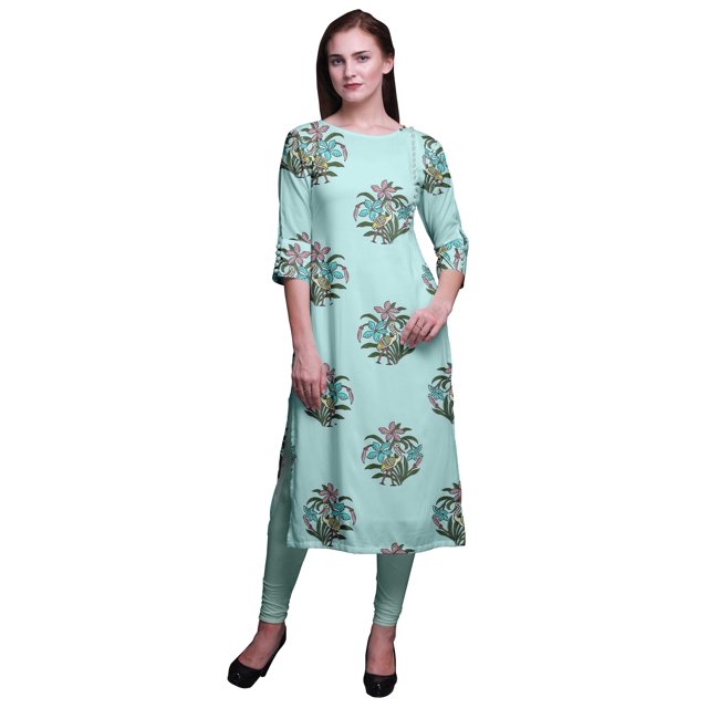 Bimba Kurti Imprimée à Manches 3/4 Tenue d'Été Kurta Tunique Droite pour Femmes