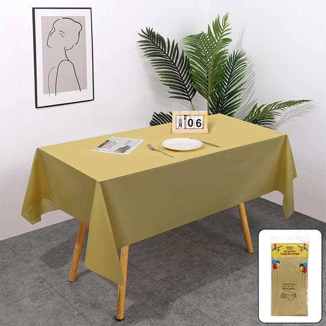 HHBEAUTY Rectangle Vinyl Tablecloth, Waterproof Spillproof Plastic Backed Table Cloth, Wipe Clean Table Cover for Dining, Buffet Parties and Camping (Gold, 54" x 72")