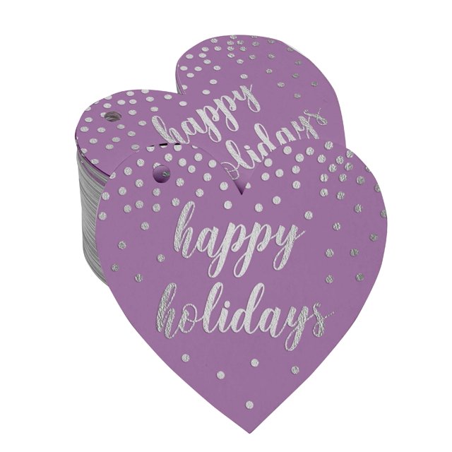 Inkdotpot 100 Pack Real Silver Foil Paper Tag Happy Holiday Favor Hang Tag