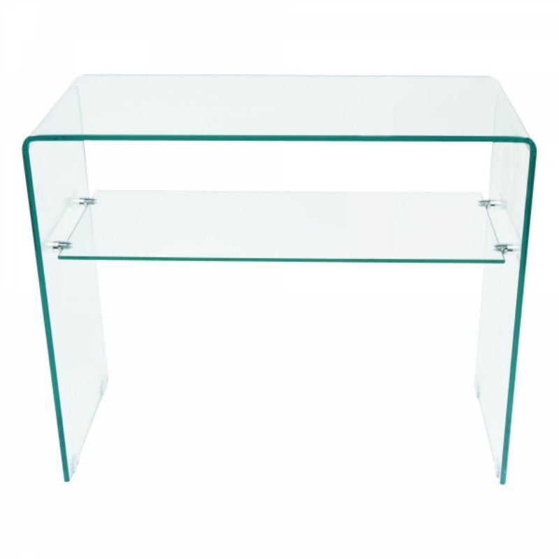 Waterfall Glass Console Table with Shelf – Elegant Design Featuring Tempered Glass Top and Bottom Shelf, for Modern Entryways or Living Rooms with Stylish Storage and Display Space