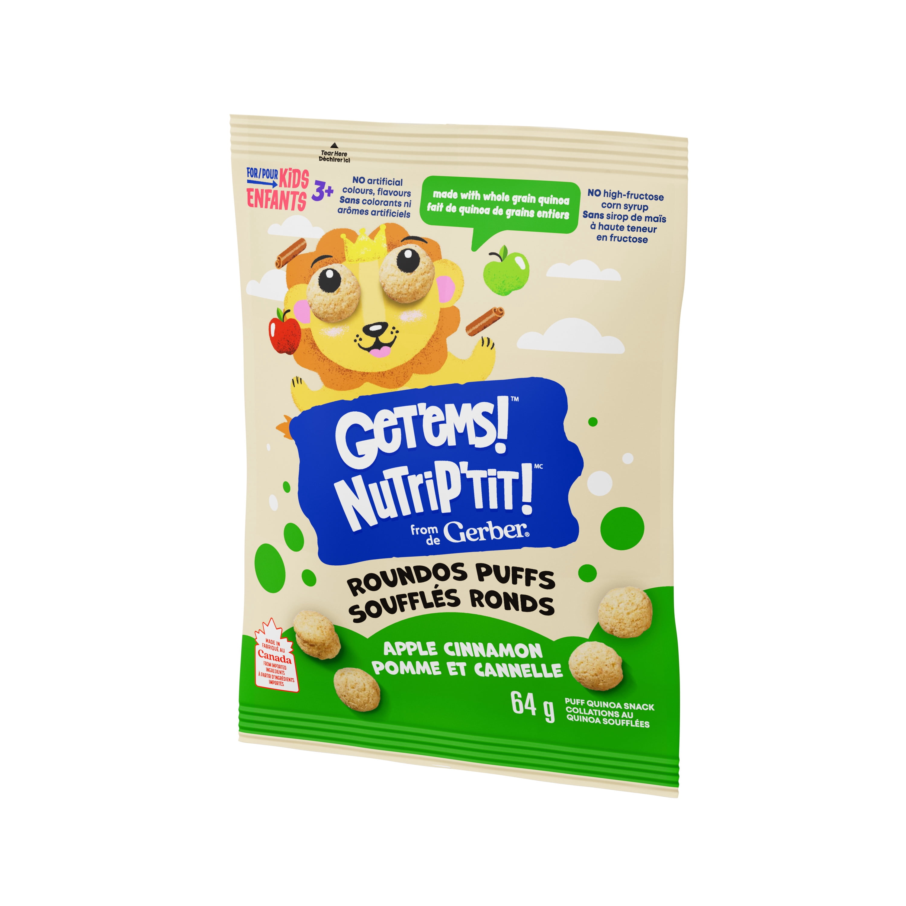GERBER Soufflés ronds NutriP’tit, pomme et cannelle, avec quinoa de grains entiers