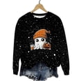 thumbnail image 1 of LMKIHUSA Chandails d'Halloween Fantôme pour Femmes Mode Décontractée Automne 2025 Chandail Kawaii Graphique Brillant Col Rond Chandail à Manches Longues Hauts Saison Effrayante Noir,P, 1 of 8