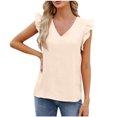 thumbnail image 1 of Timegard Womens Summer Tops Ruffle Cap Sleeve V-Neck Solid Color Comfy Lightweight Blouse Casual Loose Tops, 1 of 5