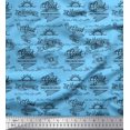 thumbnail image 1 of Soimoi Blue Poly Georgette Fabric Sun & Text Printed Fabric 1 Yard 52 Inch Wide, 1 of 5