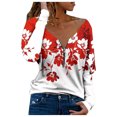 thumbnail image 1 of Pompotops Mode Femme Décontractée Imprimée Col en V Manches Longues Fermeture Éclair Blouse, 1 of 5