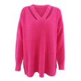 thumbnail image 3 of Womens V Neck Oversized Fall Sweater Sexy Long Sleeve Knit Pullover Top, 3 of 6