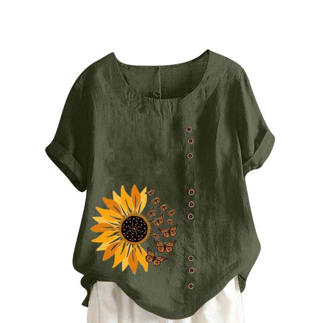 CEHVOM T-Shirt Ample Décontracté d'Été pour Femme à Col Rond, Manches Courtes, Imprimé Floral