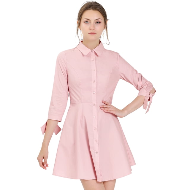 INSPIRE CHIC Robe-Chemise Patineuse en Coton pour Femmes à Col, Manches 3/4, Boutonnée