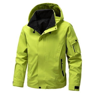 Amzcrzy Men Coat Men's Solid Color Waterproof Long Sleeved Hooded Workwear with Multiple Pockets Jacket Mens Bomber Jacket Jackets for Men Men's Clothing