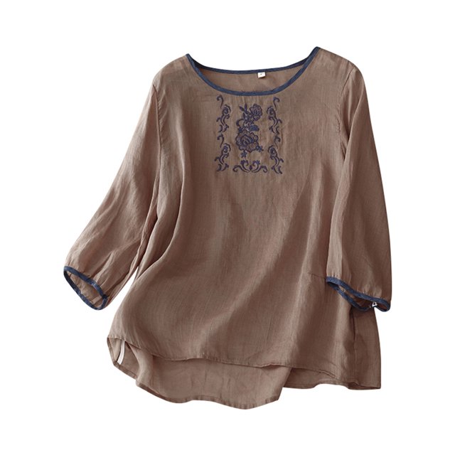 Tunique Décontractée Ample en Coton et Lin pour Femme Grande Taille - Blouse Bohème Respirante