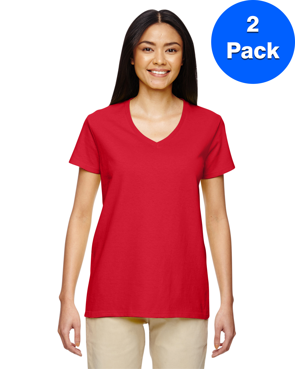 Gildan T-Shirt Col en V en Coton Épais pour Femmes - G500VL (Lot de 2)