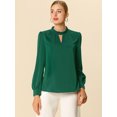 thumbnail image 3 of INSPIRE CHIC Women's Keyhole Stand Collar Pleated Back Button Blouse Tops, 3 of 6