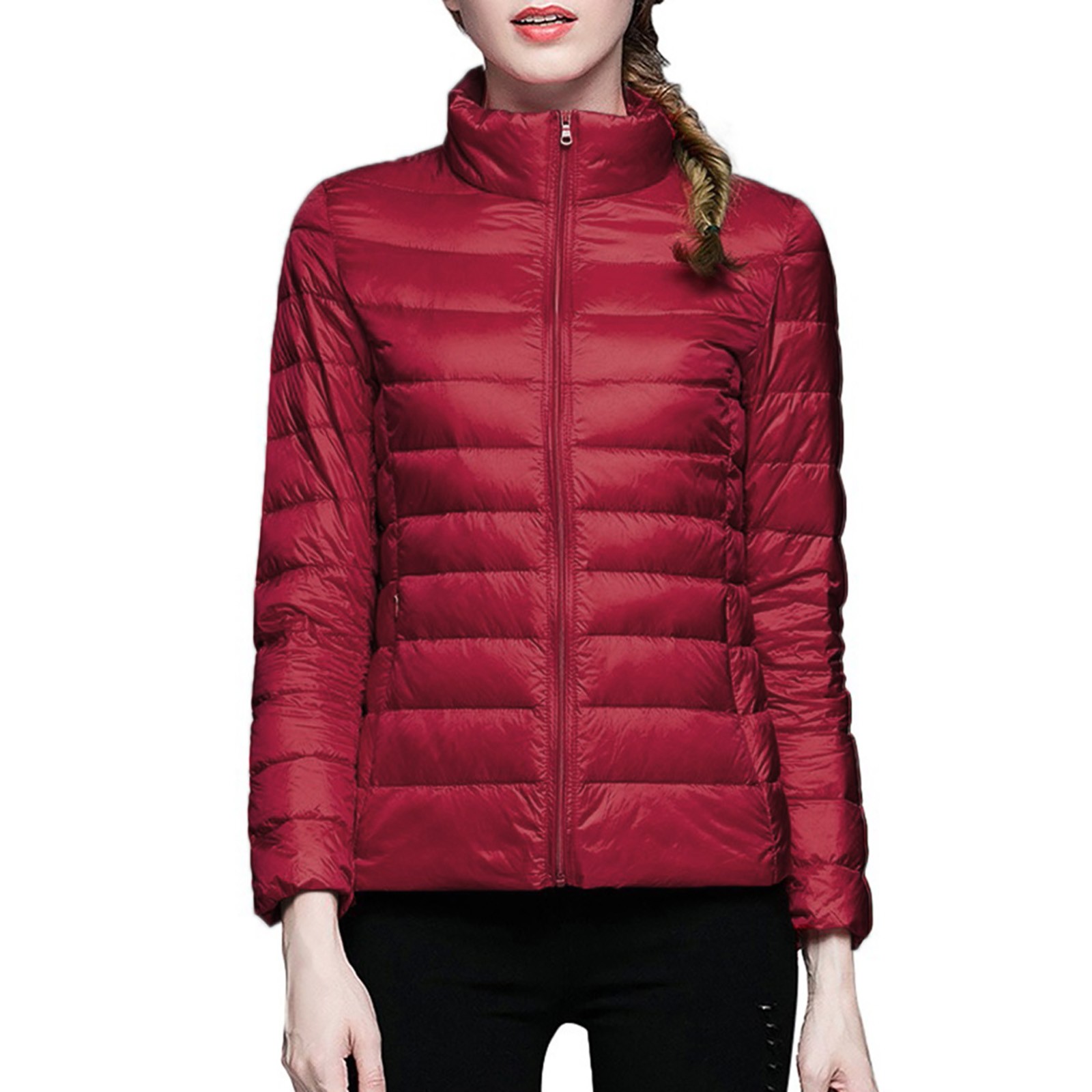 Baberdicy Cardigan Sweaters for Women Lightweight Women's Winter Thin and Light Down Coat Casual Down Coat Slim Quilted Jacket Women's Down Jackets & Parkas Red