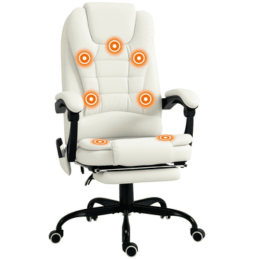 Vinsetto Massage Office Chair, PU Leather Desk Chair w/ Footrest, White