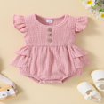 thumbnail image 2 of Baby Girls Fly Sleeve Romper Fashion Solid Color Button  Neck Ruffle Triangle Jumpsuits, 2 of 7