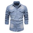 thumbnail image 4 of Men's Classic Denim Long Sleeve Shirt Solid Color Casual Button Down Work Shirt with Chest Pocket, 4 of 9