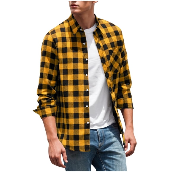 Grrvtrz Men's Flannel Plaid Shirts Long Sleeve Button Down Shirts Casual Fall Shirt Jacket Cowboy Work Shirts with Pocket