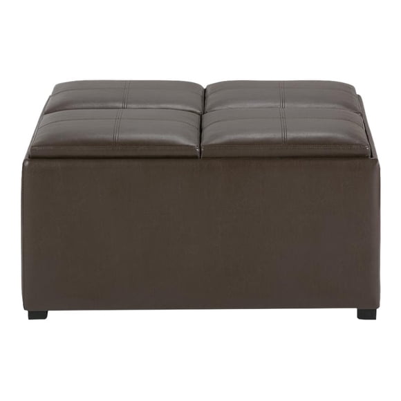 SIMPLIHOME Avalon 35 inch Wide Square Coffee Table Lift Top Storage Ottoman, Cocktail Footrest Stool in Upholstered Chocolate Brown Faux Leather for the Living Room, Contemporary