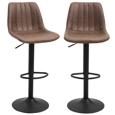 HOMCOM Ensemble de 2 Tabourets de Bar Rétro en Microfibre Cadre en Métal Repose-Pieds Brun
