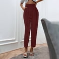 thumbnail image 2 of Woman Pants Satin High Waisted Pants Loose Fitting Slacks with Silk Pockets Womens Work Pants Red XXXL, 2 of 4