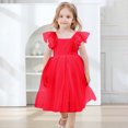 thumbnail image 1 of Elegant Girls Dresses Backless Tutu Ruffle Short Sleeve Square Neck Design for Kids Wedding and Special Events Clothing, 1 of 3