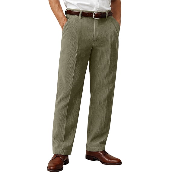Lovzfmll Men's Solid Color Corduroy Dress Pants, Button Closure, Side Pockets for a Smart Casual Office Look Green, 34