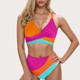 thumbnail image 2 of VBTAPA Womens High Waisted Bikini Sets Criss Cross Two Piece Swimsuits Color Block Full Coverage Bathing Suits Sales of Today Red S, 2 of 5