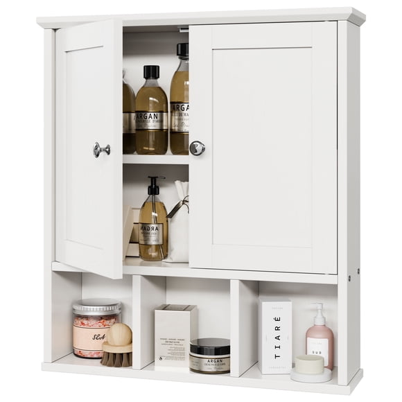 Walsunny Bathroom Medicine Cabinet, Wall-mounted Storage Cabinet with Adjustable Partitions, with 3 Open Shelves for Bedroom Organizer or Laundry