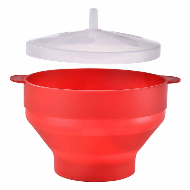 Foldable Oven Bowl Popcorn Bowl Round Portable Popcorn Bowl with Lid for Home Use Red,2 * Oven bowl,Red