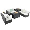 thumbnail image 2 of Patiojoy 9 PCS Rattan Dinning Set Wicker Sofa w/Propane Gas Fire Pit 60,000 Btu Heater Off White, 2 of 10