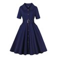 thumbnail image 1 of Ovzne Robes pour Femmes Robe de Plage Mode Femmes Été Décontractée Col en V à Boutons Fermeture Éclair Manches Courtes Robe Unie Robe de Printemps Manches Courtes Liquidation, 1 of 6
