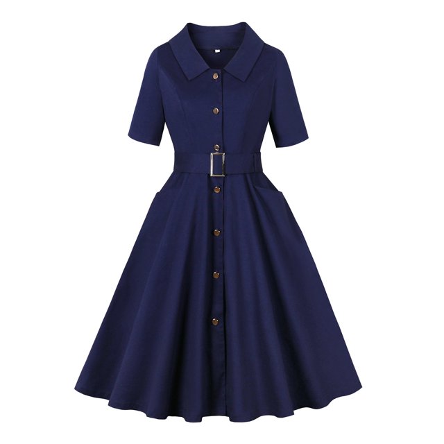 Ovzne Robes pour Femmes Robe de Plage Mode Femmes Été Décontractée Col en V à Boutons Fermeture Éclair Manches Courtes Robe Unie Robe de Printemps Manches Courtes Liquidation