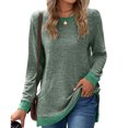 thumbnail image 2 of IROINID T-Shirt à Manches Longues en Polyester Réduit pour Femmes Col Rond Quotidien Poche Assortie Chandail T-Shirt Ample Col Rond Haut/chemise, Vert Olive, 2 of 4