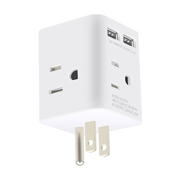 Multi Plug Outlet Extender Electrical Wall Outlet Splitter with 4 15amp AC Outlets 2 USB Ports US Plug