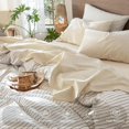 thumbnail image 4 of Bedding Sheet Set Washed Cotton Linen Like Textu Breathable Durable Soft Comfy (Dark Orange Queen), 4 of 6