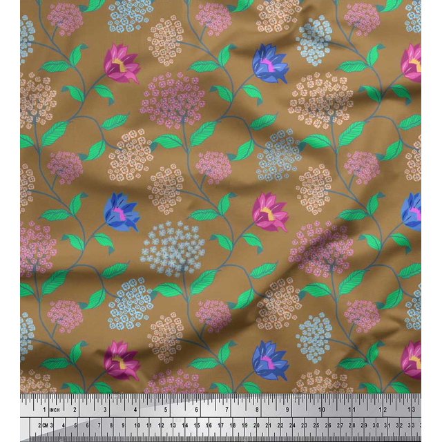 Soimoi Poly Georgette Fabric Leaves & Floral Artistic Print Sewing Fabric Yard 52 Inch Wide