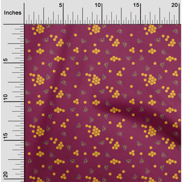 oneOone Cotton Cambric Fabric Honeycomb & Honey Bee Insect Printed Fabric 1 Yard 56 Inch Wide