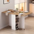 thumbnail image 4 of Gymax Folding Dining Table w/2 Open Shelves & Drawer 2 Lockable Universal Wheels Natural & Black, 4 of 10