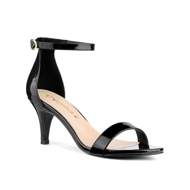 BLISSFUL STEP Chaussures pour Femmes Talons Aiguilles Bride à la Cheville Sandales à Bout Ouvert Noir 10