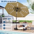 thumbnail image 4 of 10FT Solar Patio Umbrella with 32 LED Lights – Crank Lift, 30° Tilt, 8 Sturdy Ribs, UV Protection – Outdoor Market Parasol for Pool, Deck, Garden, Balcony – Base Included–Color: European 4 Khaki+Vine, 4 of 7