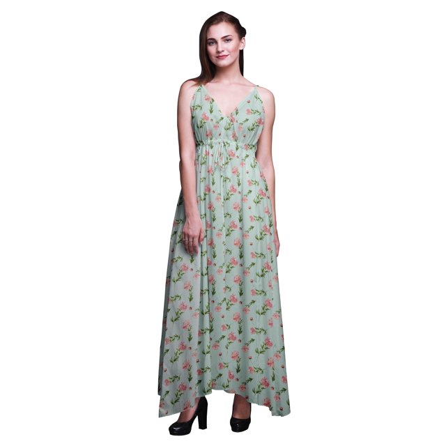 Bimba Robe de Plage Bohème Longue Sans Manches à Bretelles Imprimée Florale pour Femme - Grand