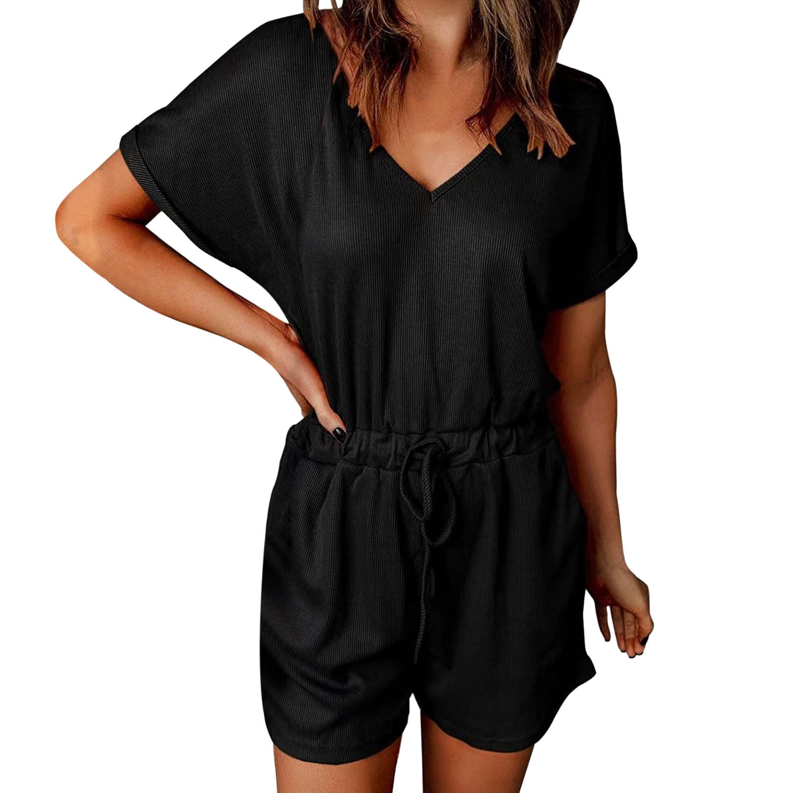 HBFAGFB Rompers for Women V Neck Summer Casual Loose Short Sleeve