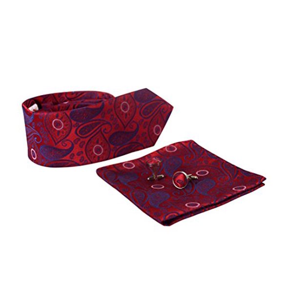 Peach Couture Luxueux Ensemble de Mouchoirs pour Hommes en Soie à Motif Cachemire avec Cravate, Boutons de Manchette, Poche et Carrés