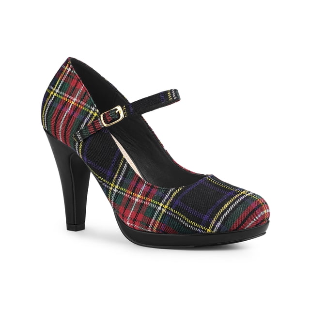 BLISSFUL STEP Escarpin pour Femme à Plateforme à Talons Aiguilles à Carreaux Escarpins Rouge Vert 7
