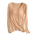 thumbnail image 1 of AherBiu Hauts Grande Taille pour Femmes Automne Manches Longues Haut de Pyjama Doux avec Soutien-Gorge Intégré Col Ras du Cou T-Shirts de Pyjama Confortables, 1 of 7