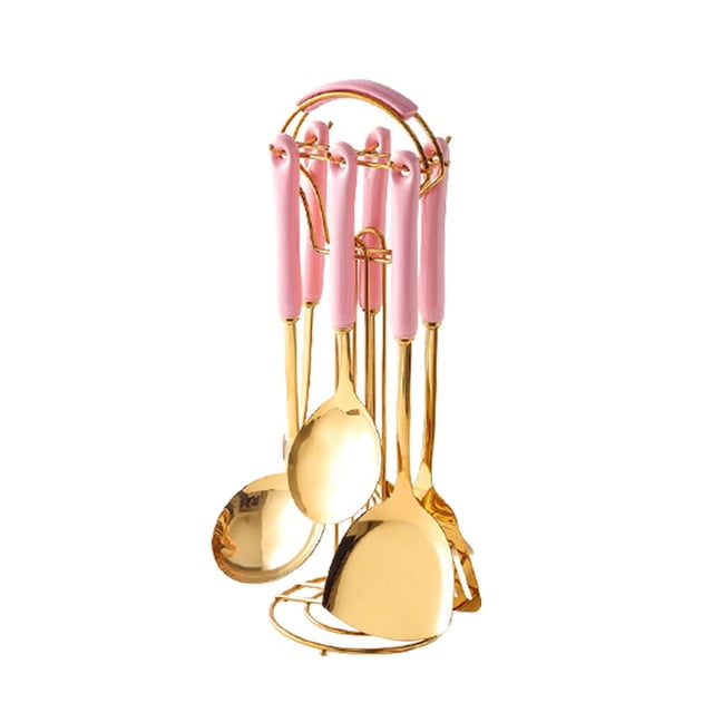 GUOOL Kitchen Utensils Set w/ Rotated Holder Kitchen Cooking Gadgets pink